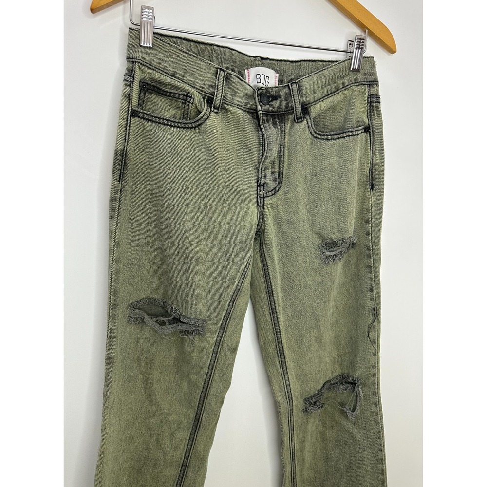 BDG Cowgirl Jean Green Acid Wash Distressed Straight Leg Raw Hem Denim Size 25 - Picture 3 of 14